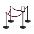 Montour Line Stanchion Post and Rope Kit Black, 4CrownTop 3Maroon Rope 8.5x11V Sign C-Kit-3-BK-CN-1-Tapped-1-8511-V-3-PVR-MN-PS